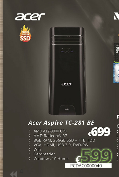 Acer Aspire TC-281 BE A12-9800 8GB 256SSD+1TB AMD R7 W10