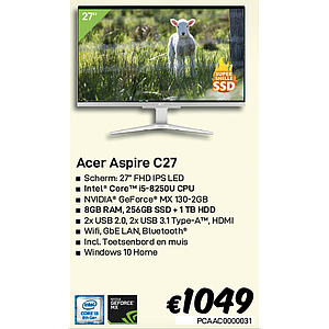 Acer Aspire 27"FHD i5-8250U 8GB 256SSD+1TB MX130-2GB Win10